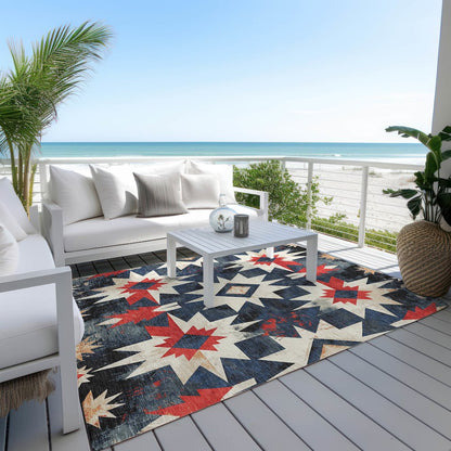 Machine Washable Indoor/Outdoor Chantille Navy 9' x 12' Rug