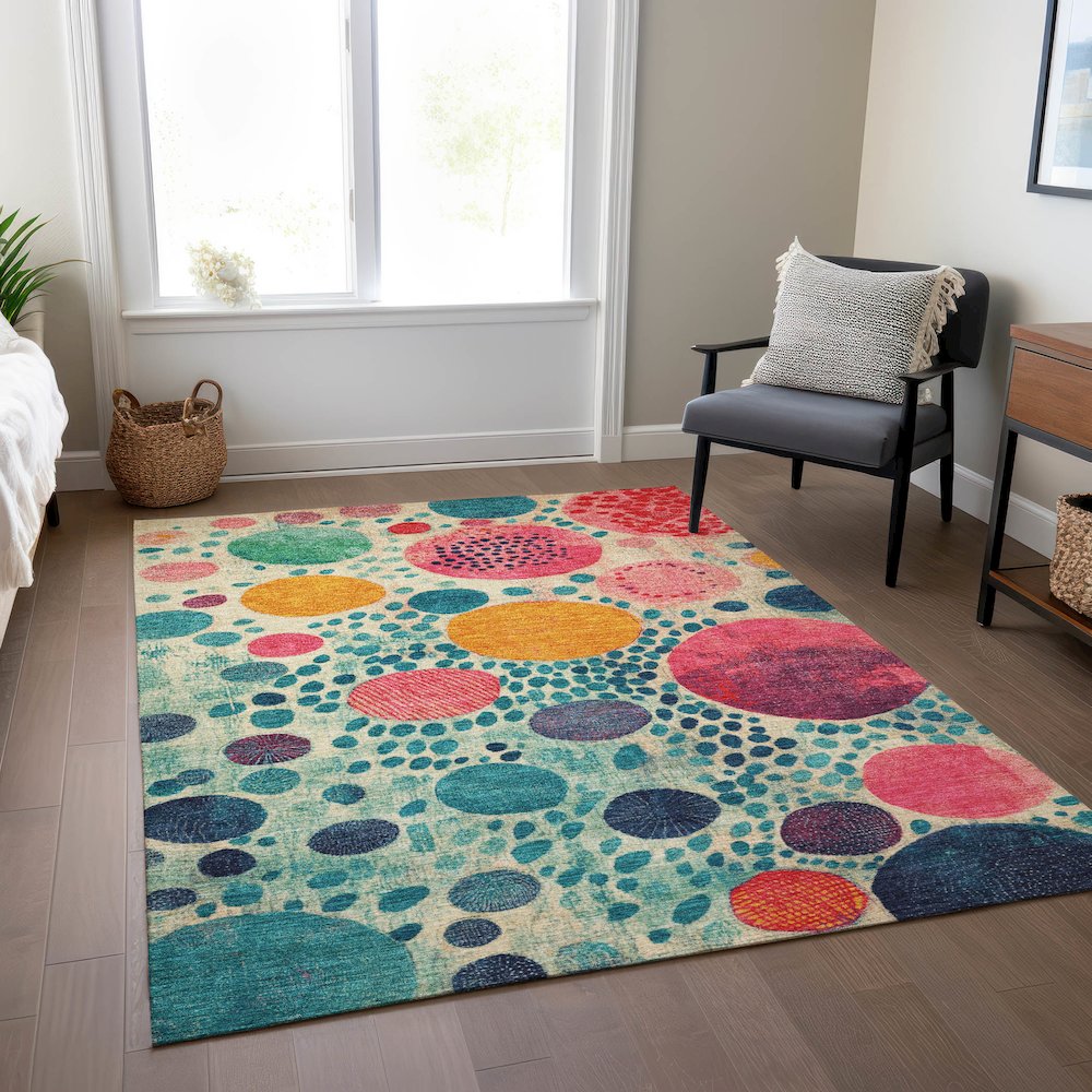 Machine Washable Indoor/Outdoor Chantille Teal 9' x 12' Rug