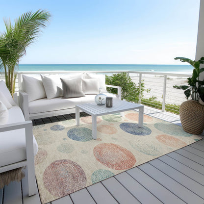 Machine Washable Indoor/Outdoor Chantille Ivory 9' x 12' Rug