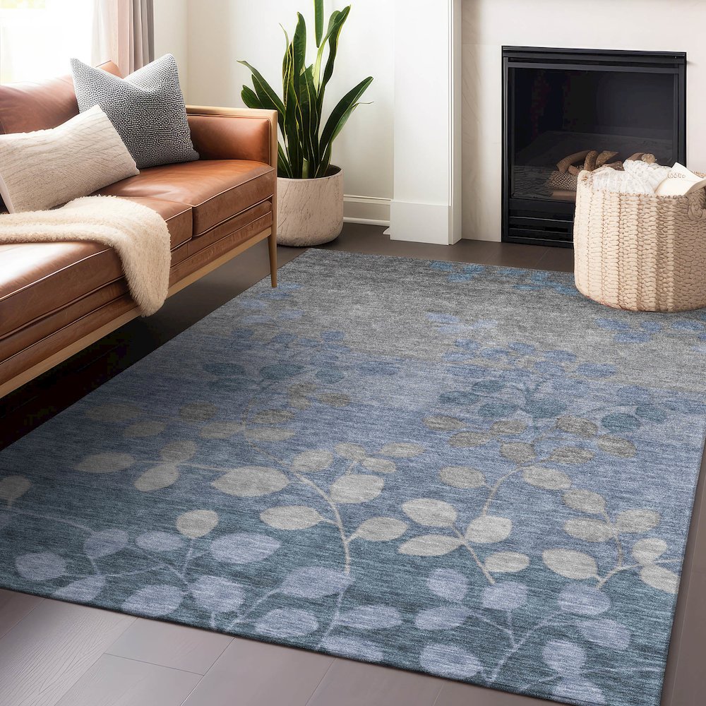 Machine Washable Indoor/Outdoor Chantille Denim 9' x 12' Rug