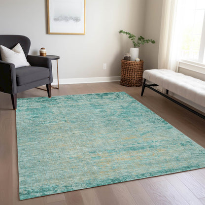 Machine Washable Indoor/Outdoor Chantille Teal 9' x 12' Rug
