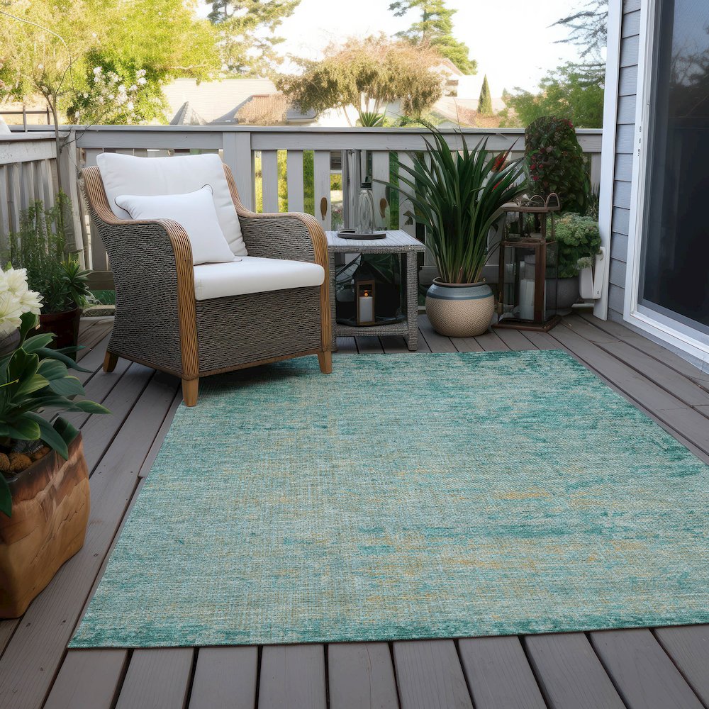 Machine Washable Indoor/Outdoor Chantille Teal 9' x 12' Rug