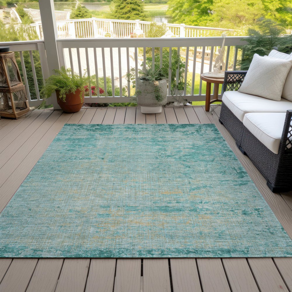 Machine Washable Indoor/Outdoor Chantille Teal 9' x 12' Rug