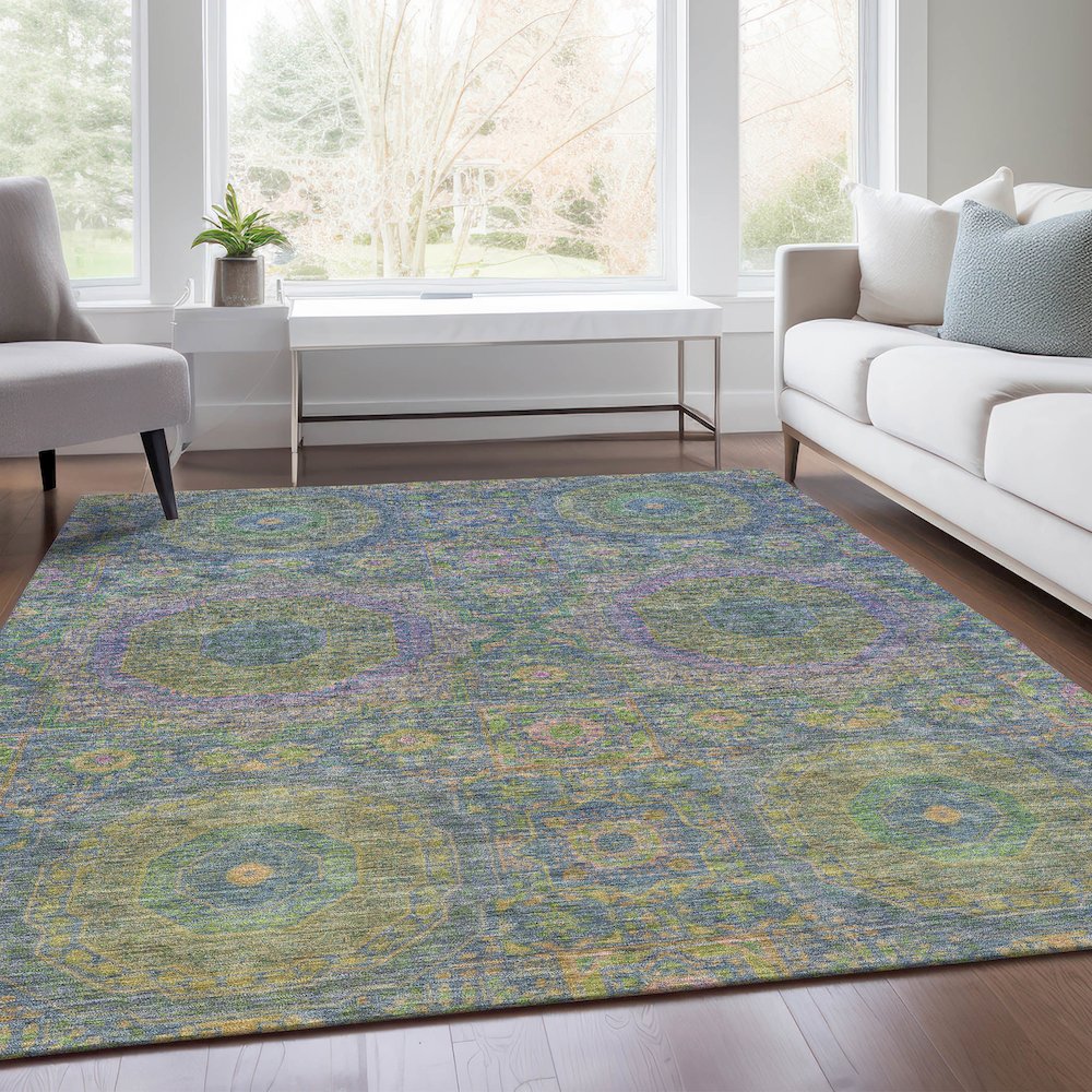 Machine Washable Indoor/Outdoor Chantille Blue 9' x 12' Rug