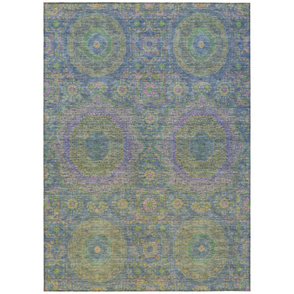 Machine Washable Indoor/Outdoor Chantille Blue 9' x 12' Rug