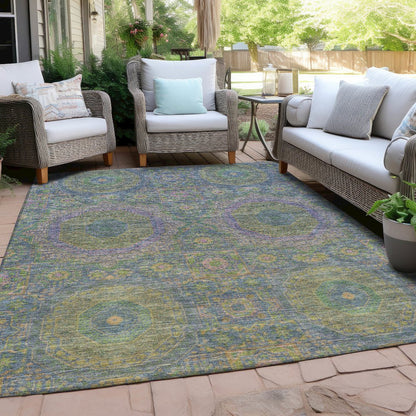 Machine Washable Indoor/Outdoor Chantille Blue 9' x 12' Rug
