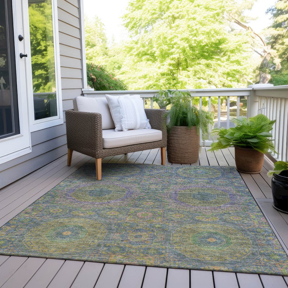 Machine Washable Indoor/Outdoor Chantille Blue 9' x 12' Rug