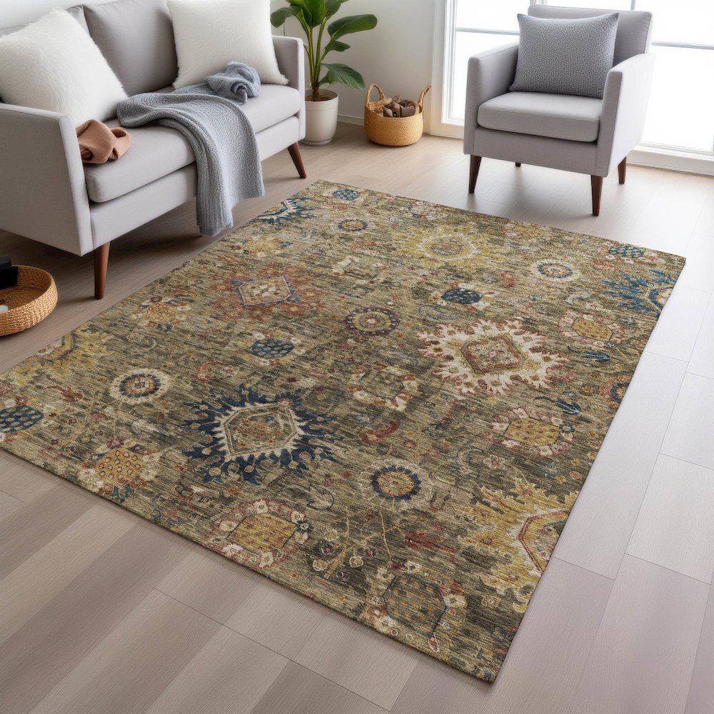 Machine Washable Indoor/Outdoor Chantille Brown 9' x 12' Rug