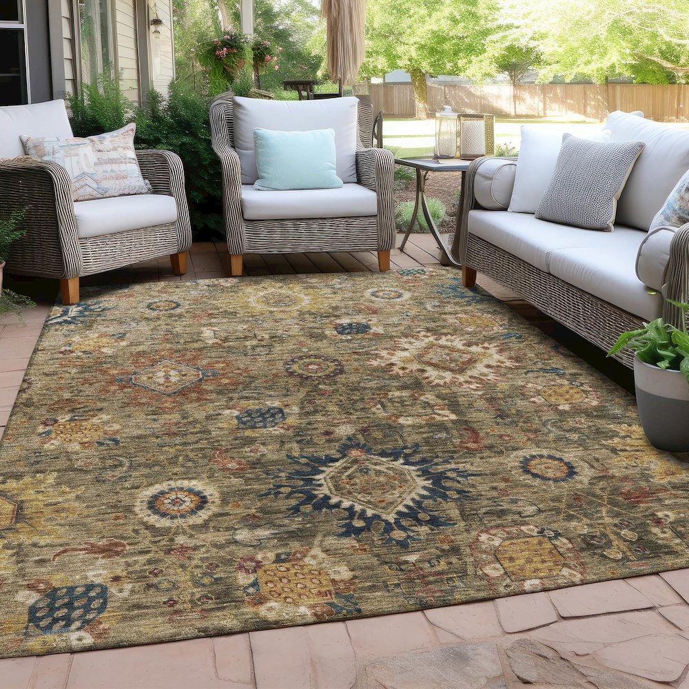 Machine Washable Indoor/Outdoor Chantille Brown 9' x 12' Rug