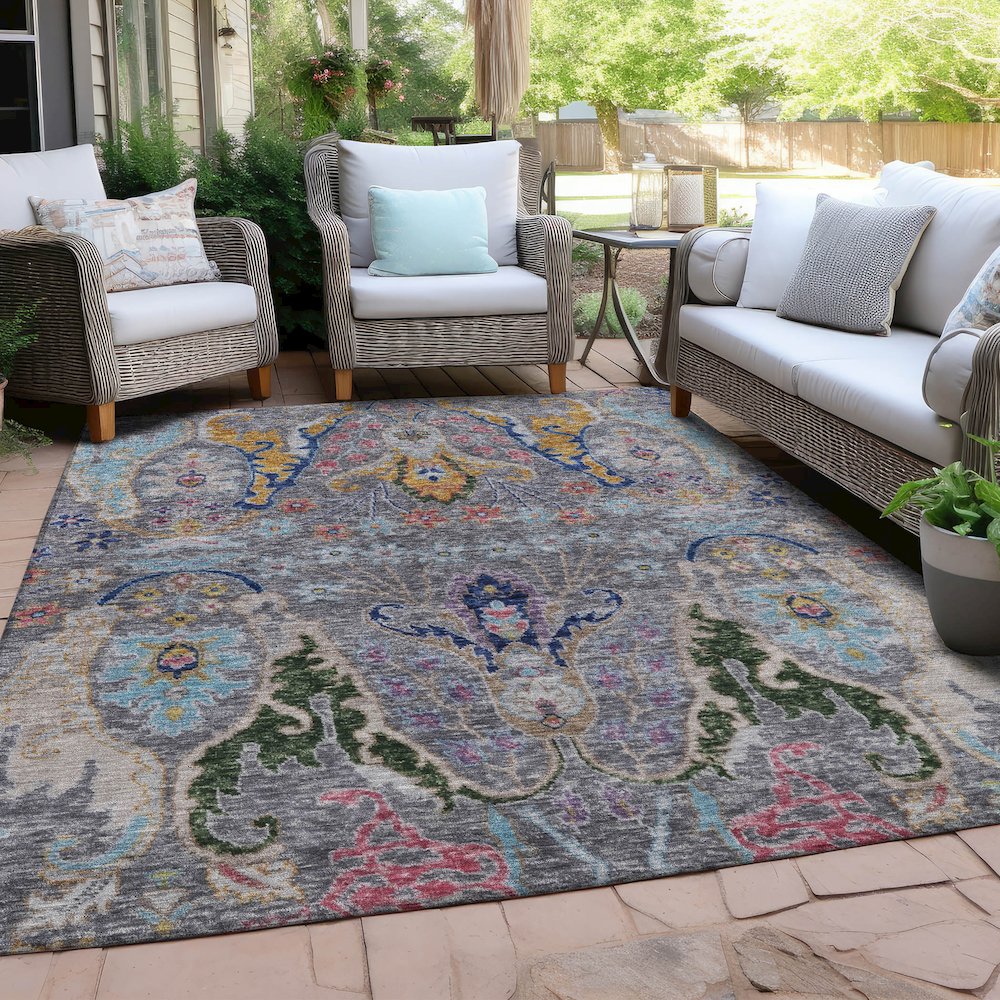 Machine Washable Indoor/Outdoor Chantille Gray 9' x 12' Rug