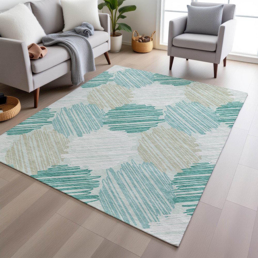 Machine Washable Indoor/Outdoor Chantille Teal 9' x 12' Rug