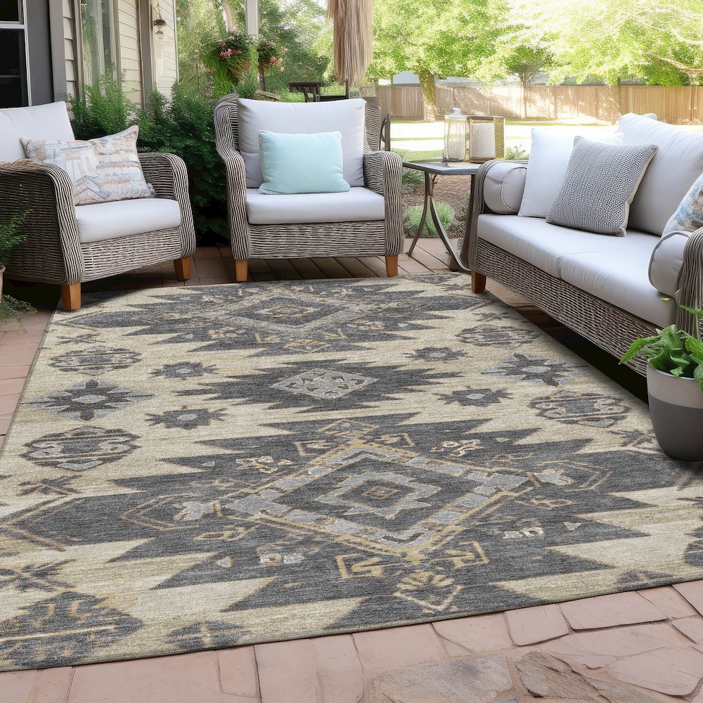Machine Washable Indoor/Outdoor Chantille Beige 9' x 12' Rug