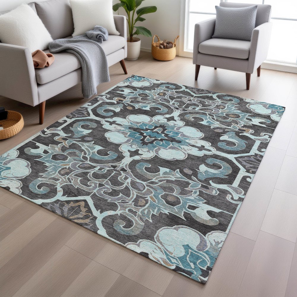Machine Washable Indoor/Outdoor Chantille Teal 9' x 12' Rug