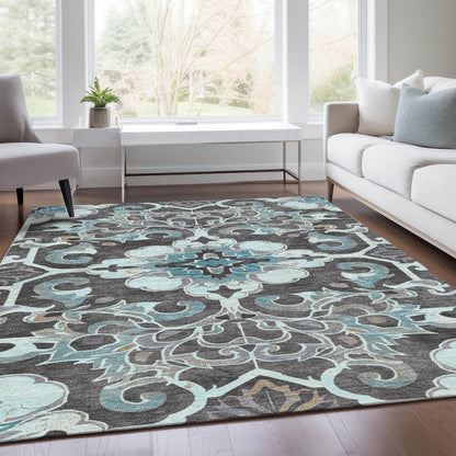 Machine Washable Indoor/Outdoor Chantille Teal 9' x 12' Rug