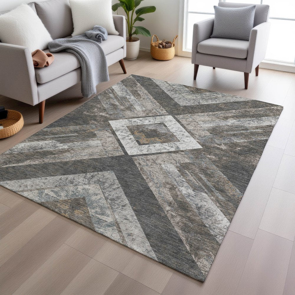 Machine Washable Indoor/Outdoor Chantille Brown 9' x 12' Rug