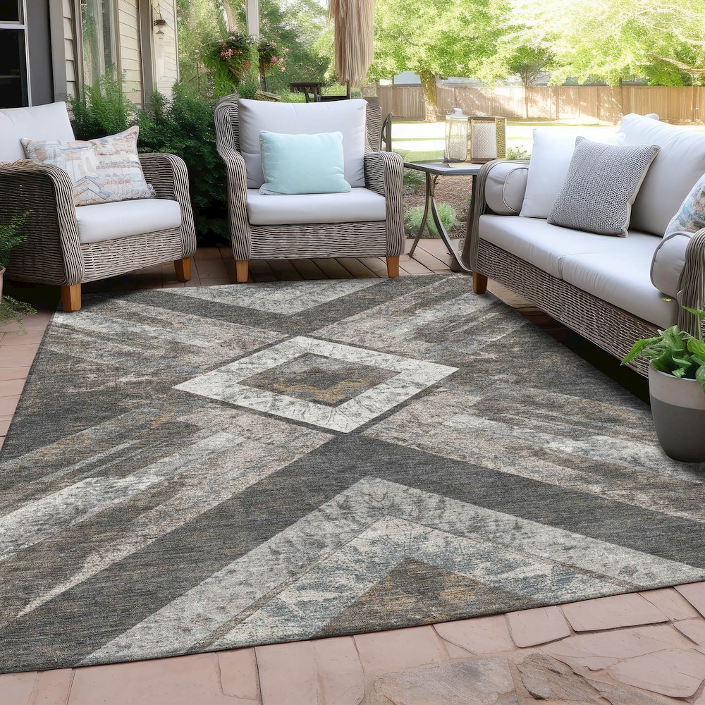 Machine Washable Indoor/Outdoor Chantille Brown 9' x 12' Rug
