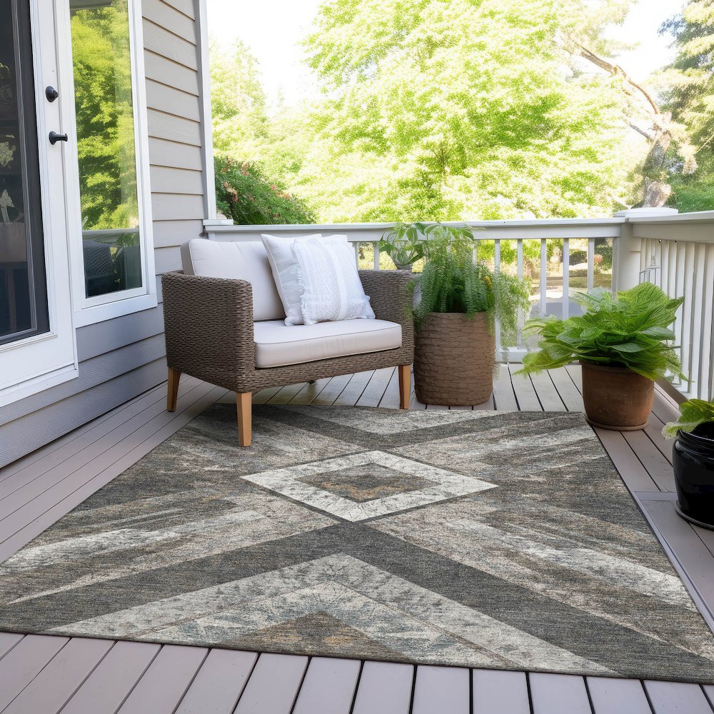 Machine Washable Indoor/Outdoor Chantille Brown 9' x 12' Rug