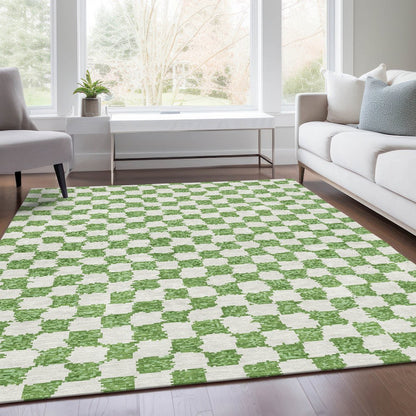 Machine Washable Indoor/Outdoor Chantille Green 9' x 12' Rug