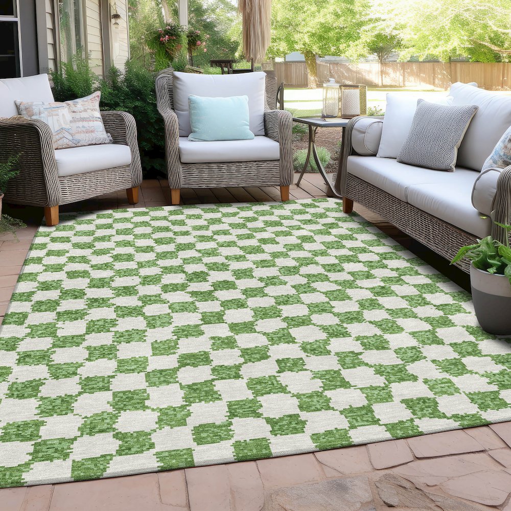Machine Washable Indoor/Outdoor Chantille Green 9' x 12' Rug