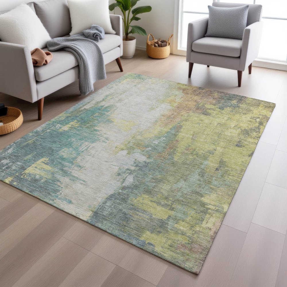 Machine Washable Indoor/Outdoor Chantille Seafoam 9' x 12' Rug