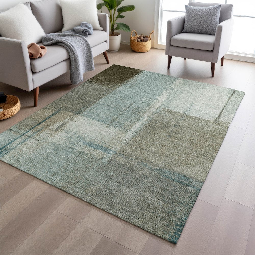 Machine Washable Indoor/Outdoor Chantille Seafoam 9' x 12' Rug