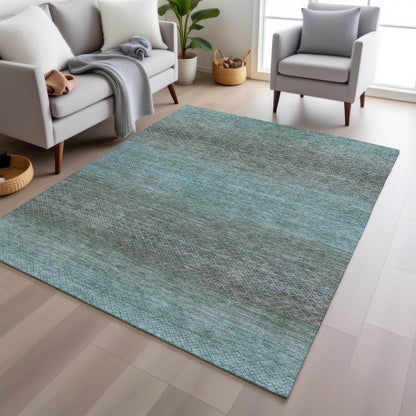 Machine Washable Indoor/Outdoor Chantille Teal 9' x 12' Rug