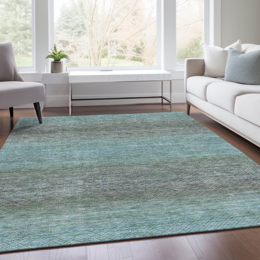Machine Washable Indoor/Outdoor Chantille Teal 9' x 12' Rug