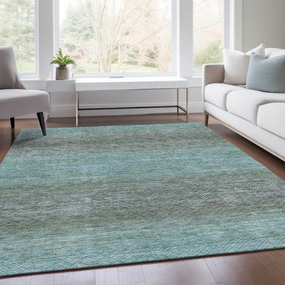 Machine Washable Indoor/Outdoor Chantille Teal 9' x 12' Rug