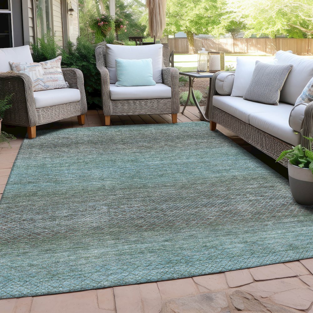 Machine Washable Indoor/Outdoor Chantille Teal 9' x 12' Rug