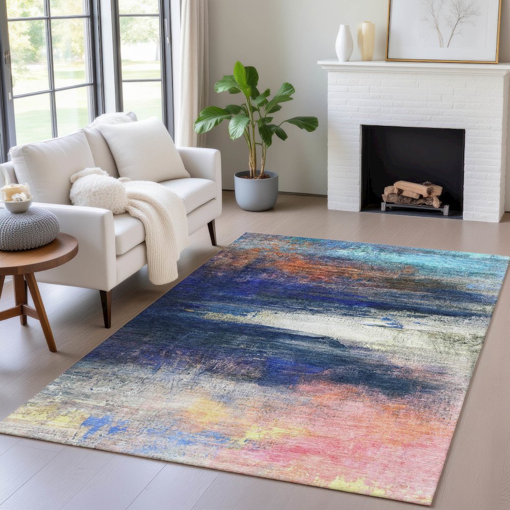 Machine Washable Indoor/Outdoor Chantille ACN2016 Blue 9' x 12' Rug