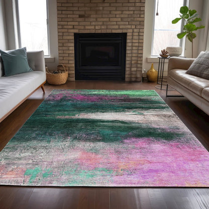 Machine Washable Indoor/Outdoor Chantille ACN2016 Green 9' x 12' Rug