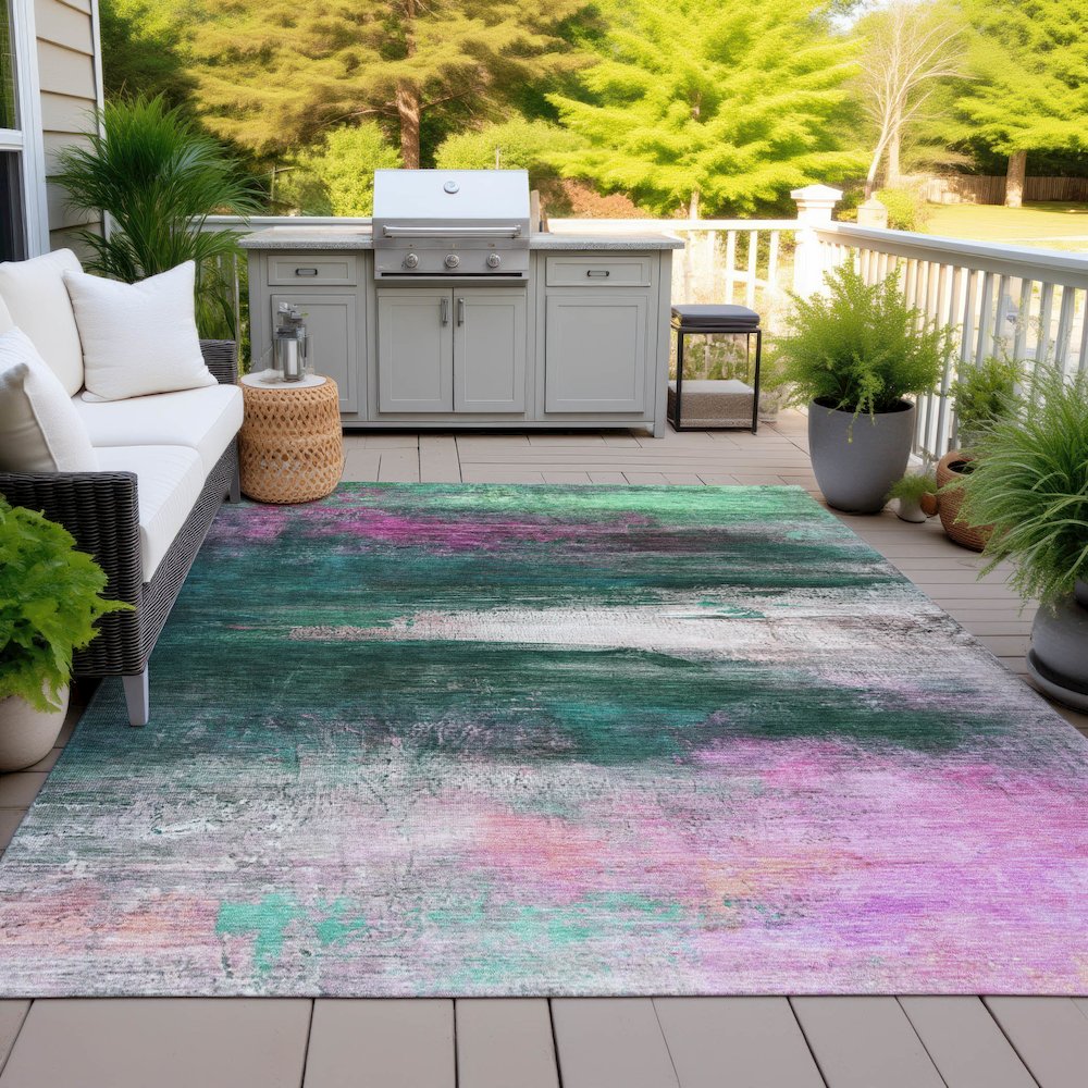 Machine Washable Indoor/Outdoor Chantille ACN2016 Green 9' x 12' Rug