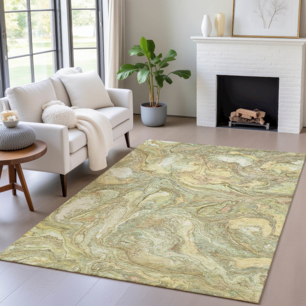 Machine Washable Indoor/Outdoor Chantille ACN2017 Gold 9' x 12' Rug