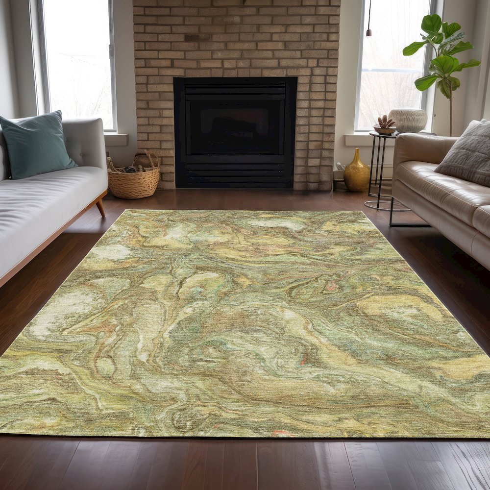 Machine Washable Indoor/Outdoor Chantille ACN2017 Gold 9' x 12' Rug