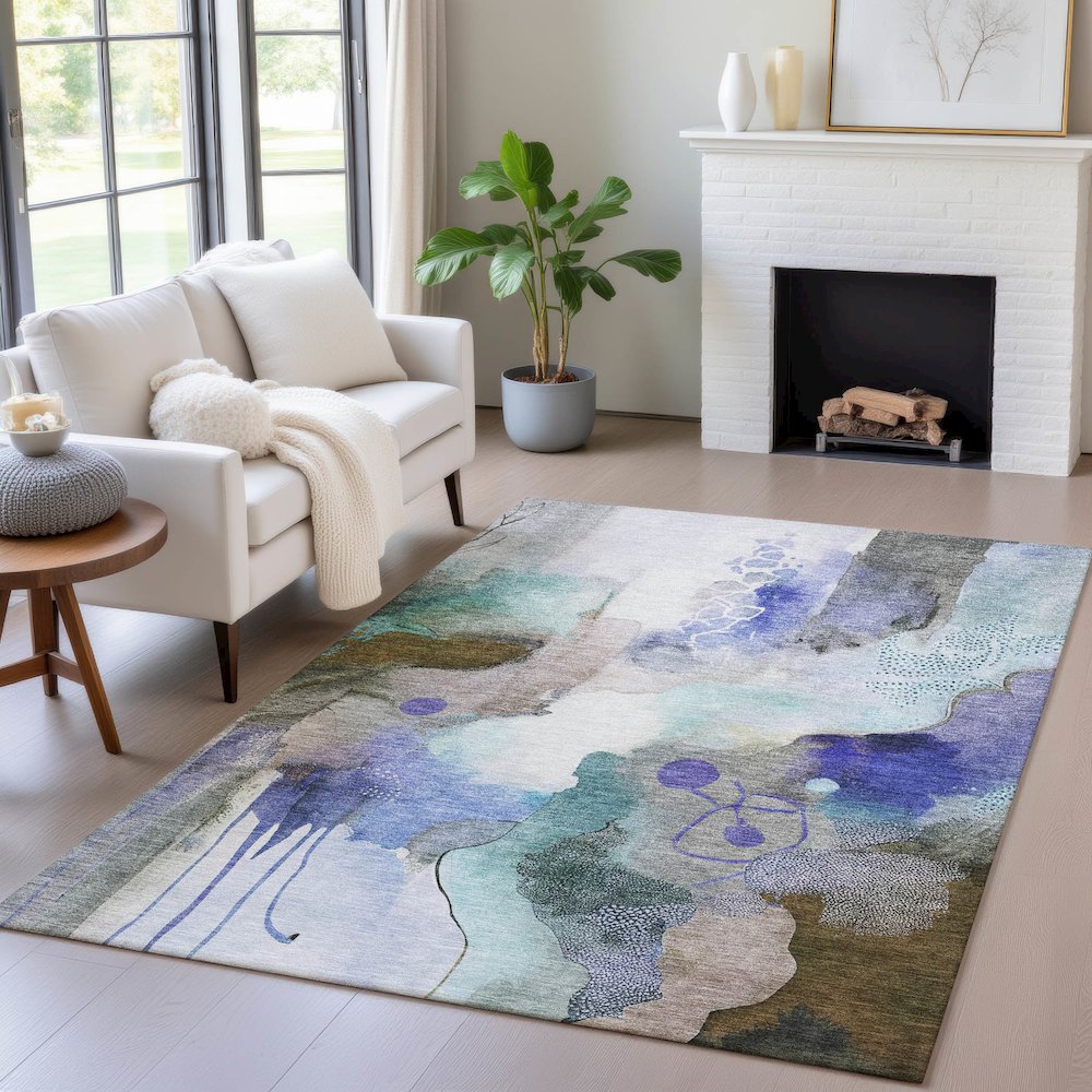 Machine Washable Indoor/Outdoor Chantille ACN2019 Brown 9' x 12' Rug