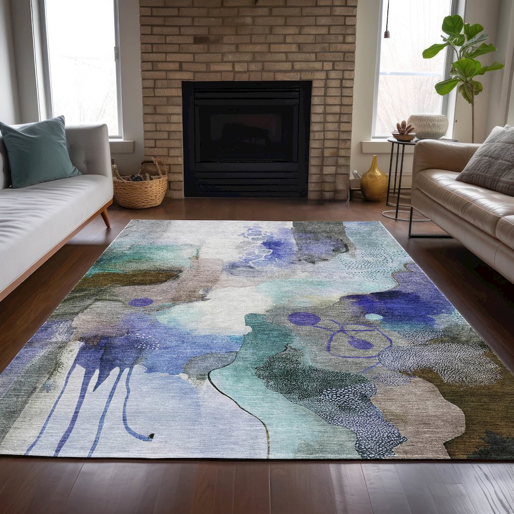 Machine Washable Indoor/Outdoor Chantille ACN2019 Brown 9' x 12' Rug