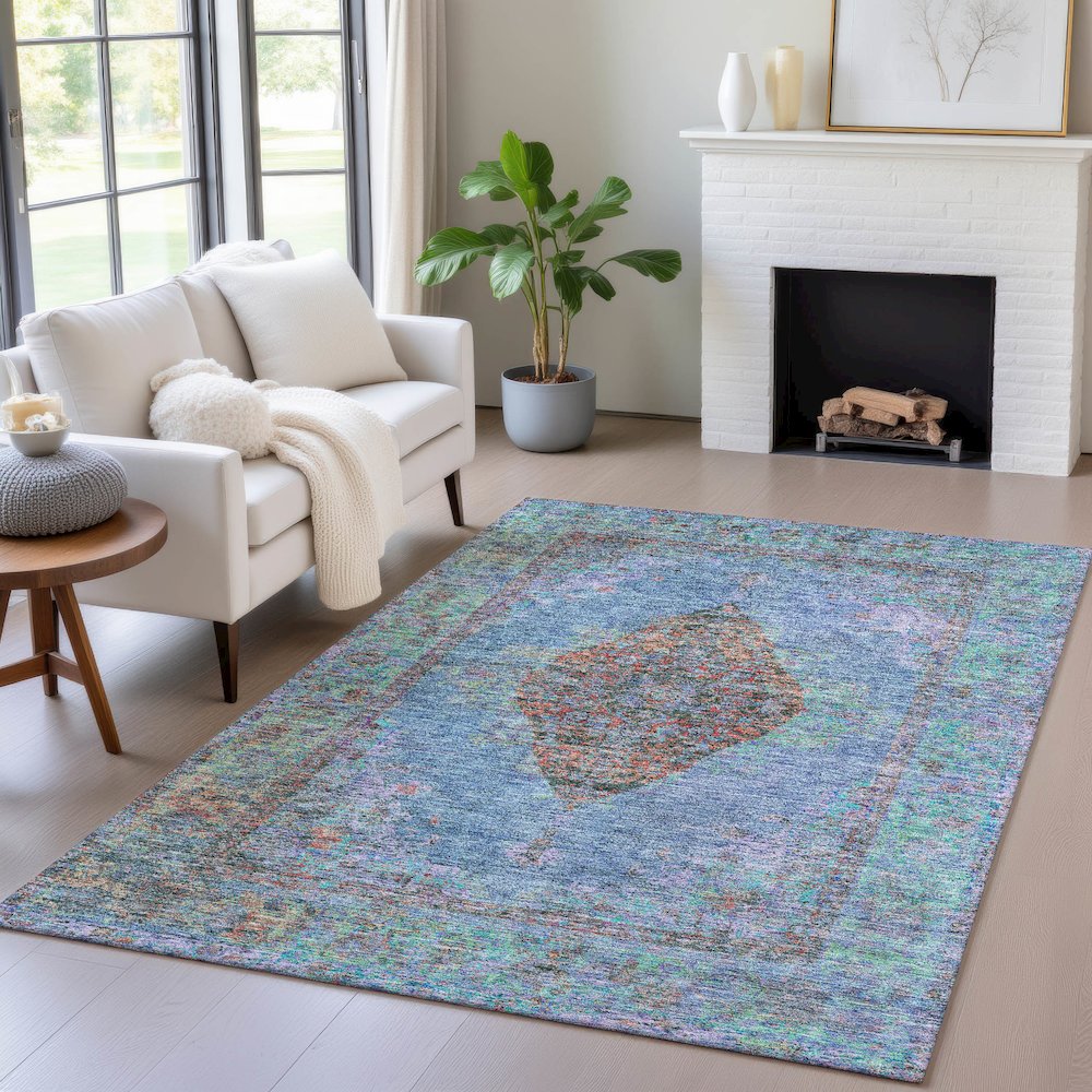Machine Washable Indoor/Outdoor Chantille ACN2021 Blue 9' x 12' Rug