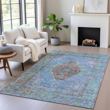 Machine Washable Indoor/Outdoor Chantille ACN2021 Blue 9' x 12' Rug
