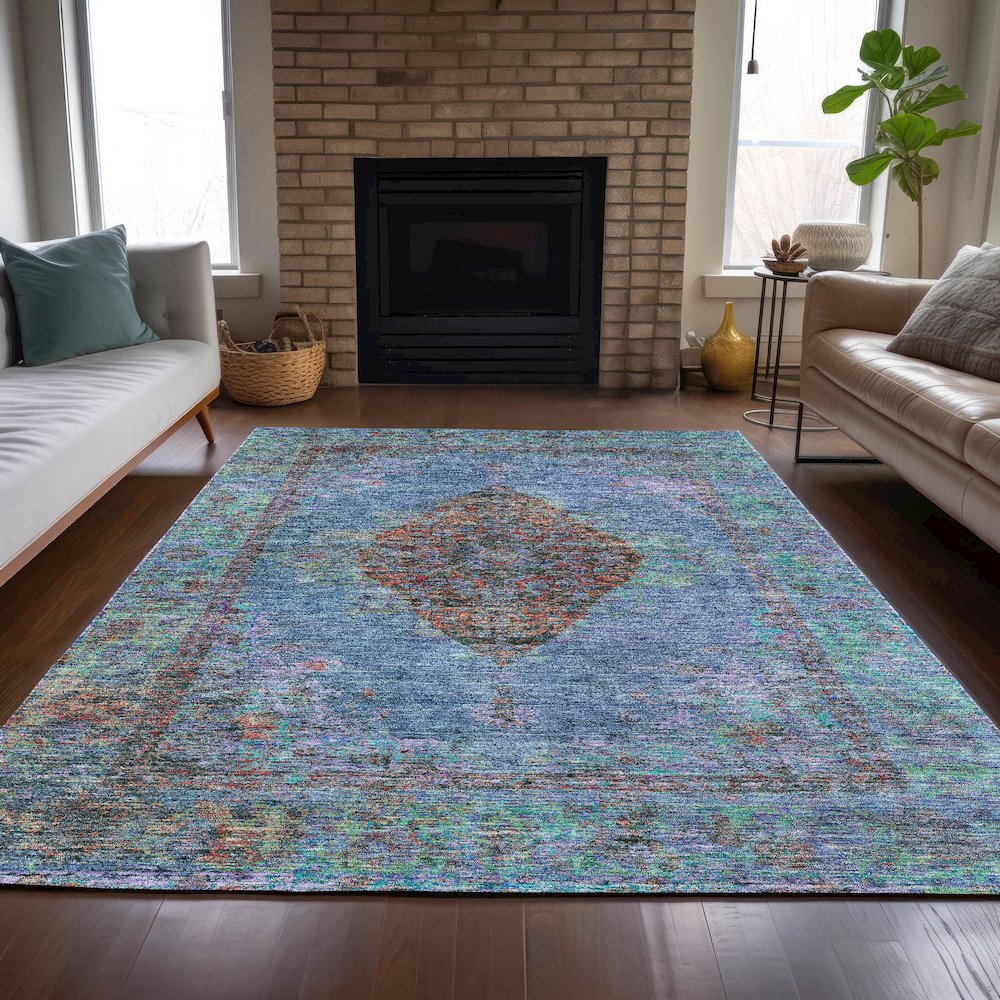 Machine Washable Indoor/Outdoor Chantille ACN2021 Blue 9' x 12' Rug