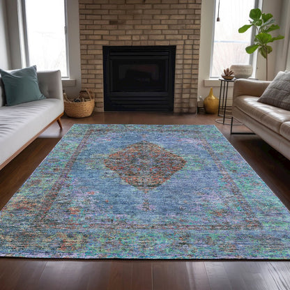 Machine Washable Indoor/Outdoor Chantille ACN2021 Blue 9' x 12' Rug