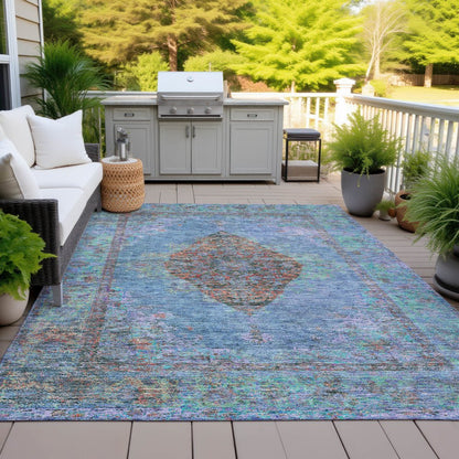 Machine Washable Indoor/Outdoor Chantille ACN2021 Blue 9' x 12' Rug