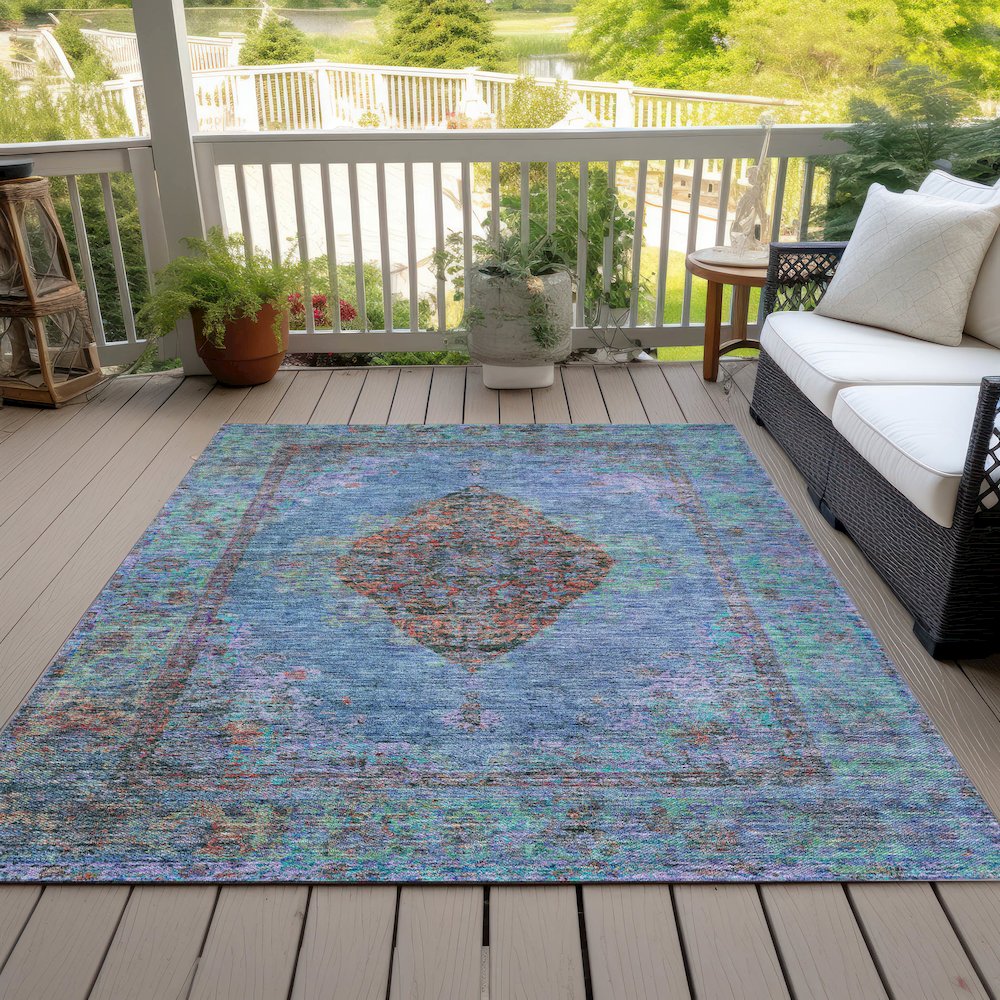 Machine Washable Indoor/Outdoor Chantille ACN2021 Blue 9' x 12' Rug