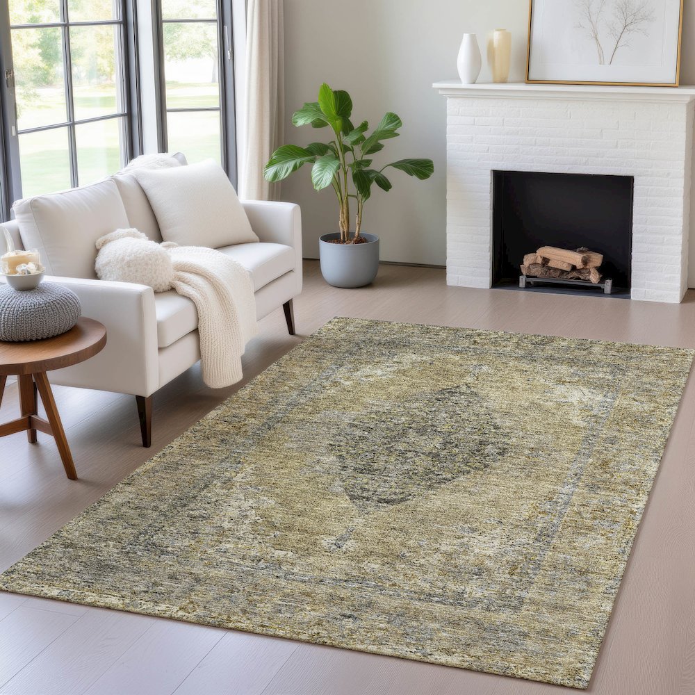 Machine Washable Indoor/Outdoor Chantille ACN2021 Khaki 9' x 12' Rug