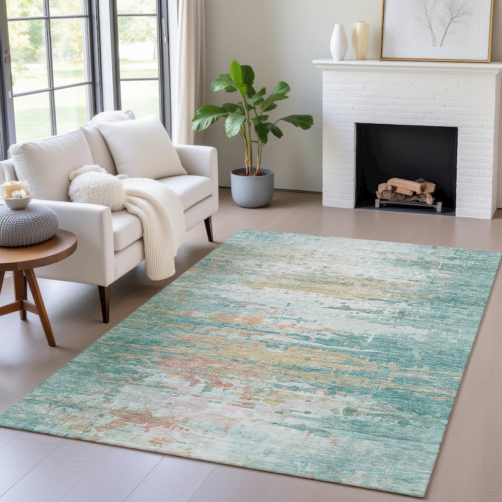 Machine Washable Indoor/Outdoor Chantille ACN2034 Teal 9' x 12' Rug