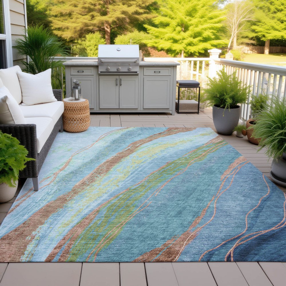 Machine Washable Indoor/Outdoor Chantille ACN2037 Blue 9' x 12' Rug