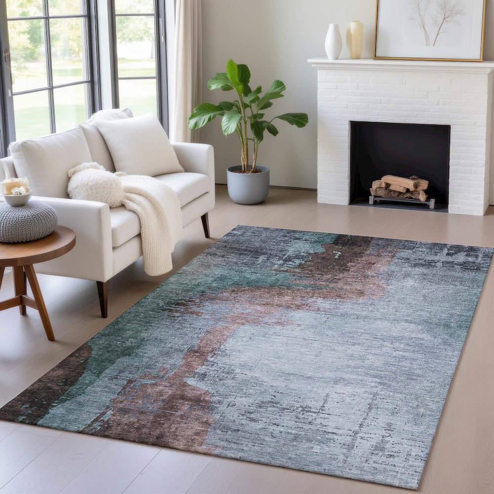Machine Washable Indoor/Outdoor Chantille ACN2041 Blue 9' x 12' Rug