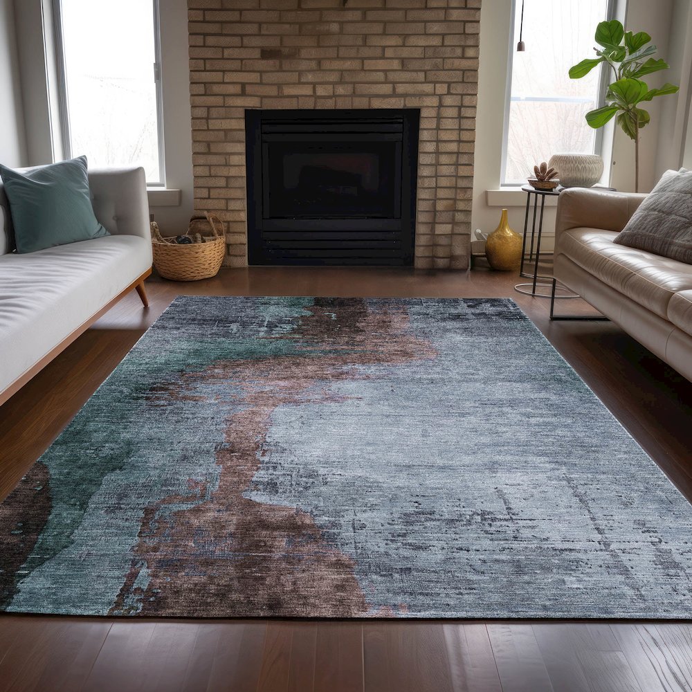 Machine Washable Indoor/Outdoor Chantille ACN2041 Blue 9' x 12' Rug