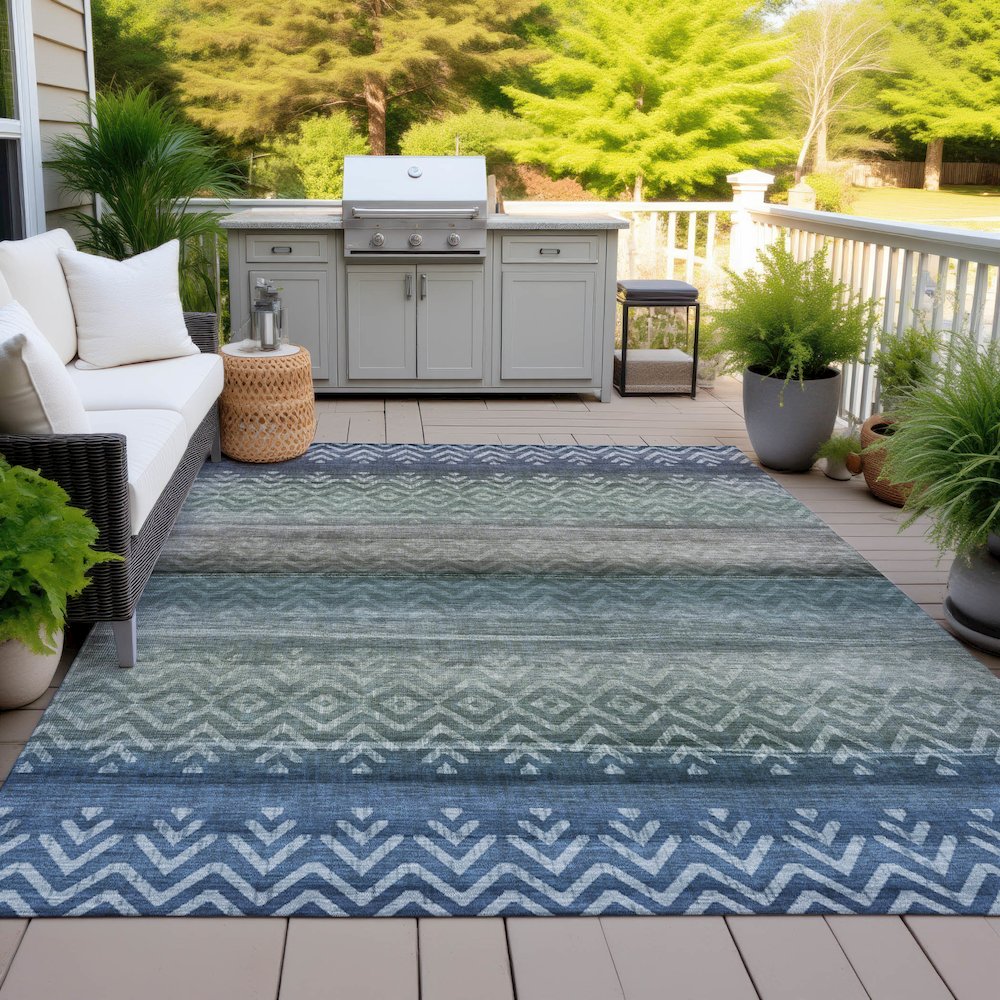 Machine Washable Indoor/Outdoor Chantille ACN2042 Blue 9' x 12' Rug