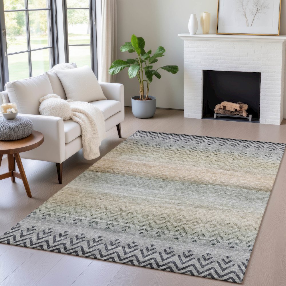 Machine Washable Indoor/Outdoor Chantille ACN2042 Gray 9' x 12' Rug