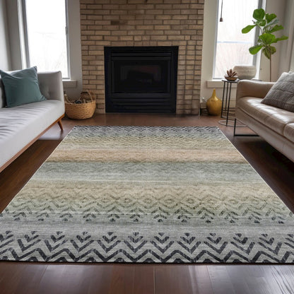 Machine Washable Indoor/Outdoor Chantille ACN2042 Gray 9' x 12' Rug